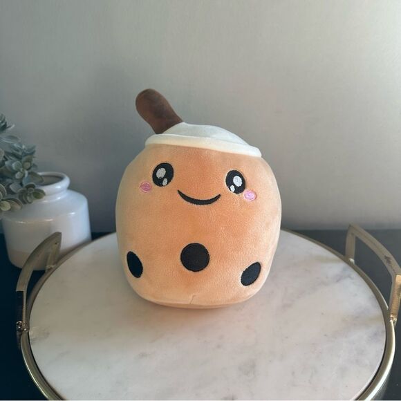 Boba Milk Tea Cute Stuffed Plush with Straw Boba Pearls Character Happy Eyes 9” - Picture 8 of 9